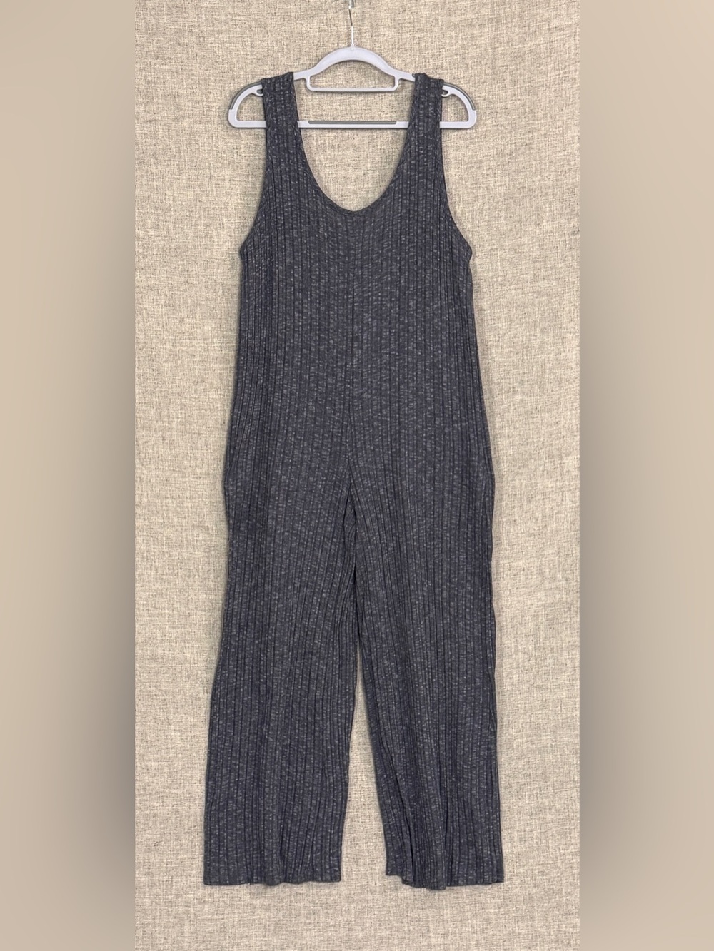 Ces Femme Ribbed Sleeveless Knit Jumpsuit in Charcoal Gray